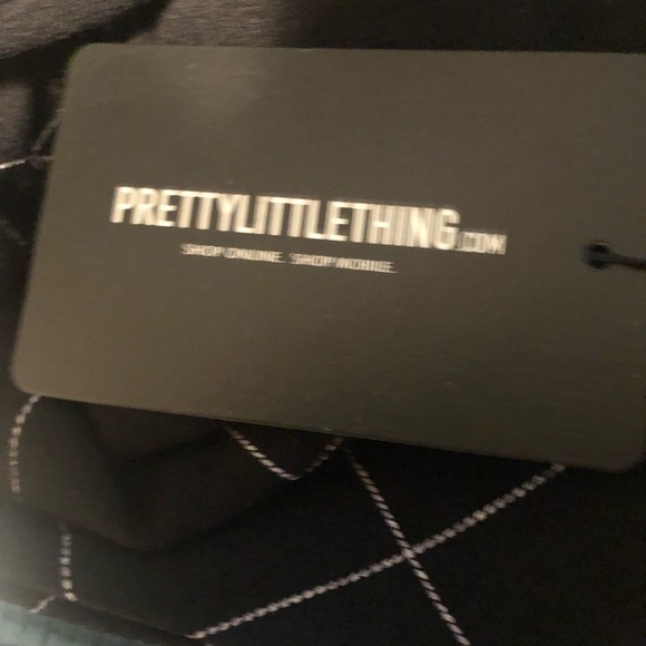 PrettyLittleThing Blazer Dress Sz. 2 Black Window Pane Check LS Tied Waist - Picture 6 of 8